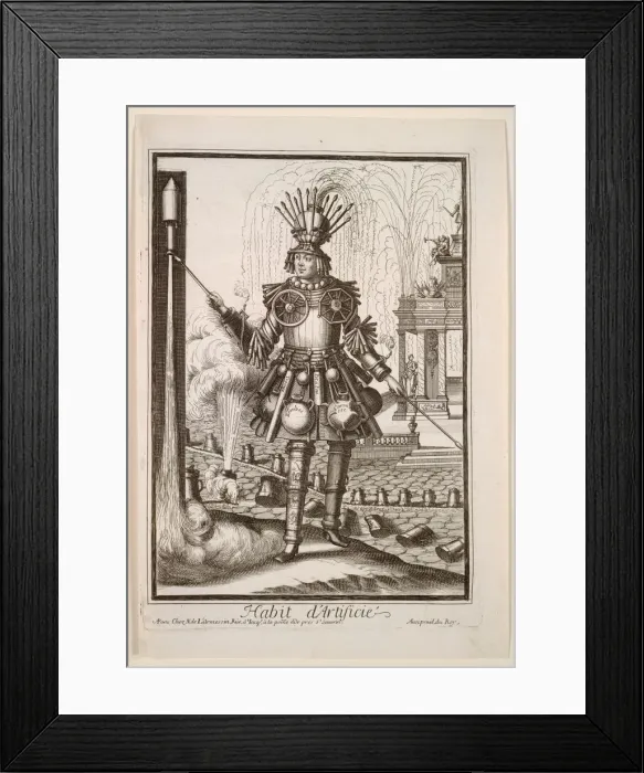 Framed Print : Fanciful Costumes: Costume of the Fireworks Maker, c. 1690. Creator: Nicolas de Larmessin II Framed Print : Fanciful Costumes: Costume of the Fireworks Maker, c. 1690. Creator: Nicolas de Larmessin II