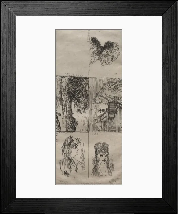 Framed Print : Five Studies. Creator: Honore Daumier (French, 1808-1879) Framed Print : Five Studies. Creator: Honore Daumier (French, 1808-1879)