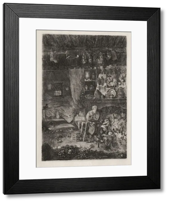 Framed Print : Flemish Interior, 1856-66. Creator: Rodolphe Bresdin (French, 1822-1885) Framed Print : Flemish Interior, 1856-66. Creator: Rodolphe Bresdin (French, 1822-1885)