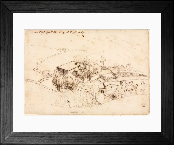 Framed Print : Farm with Trees in a Hilly Landscape, 1567. Creator: Gherardo Cibo (Italian, 1512-1600) Framed Print : Farm with Trees in a Hilly Landscape, 1567. Creator: Gherardo Cibo (Italian, 1512-1600)