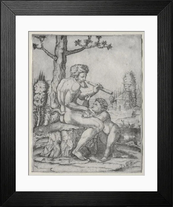 Framed Print : Faun and Child, c. 1509. Creator: Marcantonio Raimondi (Italian, 1470 / 82-1527 / 34) Framed Print : Faun and Child, c. 1509. Creator: Marcantonio Raimondi (Italian, 1470 / 82-1527 / 34)