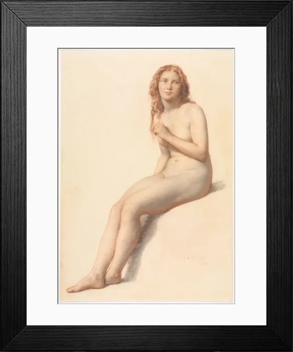 Framed Print : Female Nude, Seated, Three Quarter View from Front, 1859. Creator: William Mulready (British