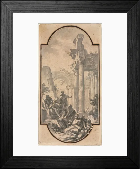 Framed Print : Figures Near the Ruins of a Corinthian Temple (recto); Fragment of an Arch (tracing from recto) Framed Print : Figures Near the Ruins of a Corinthian Temple (recto); Fragment of an Arch (tracing from recto)