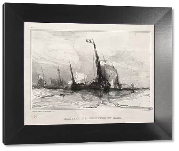 Fishing Boats at Anchor, 1836. Creator: Eugene Isabey (French, 1803-1886)