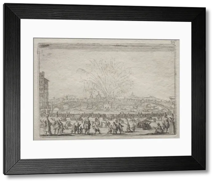 Framed Print : Fireworks on the Arno, c. 1622. Creator: Jacques Callot (French, 1592-1635) Framed Print : Fireworks on the Arno, c. 1622. Creator: Jacques Callot (French, 1592-1635)