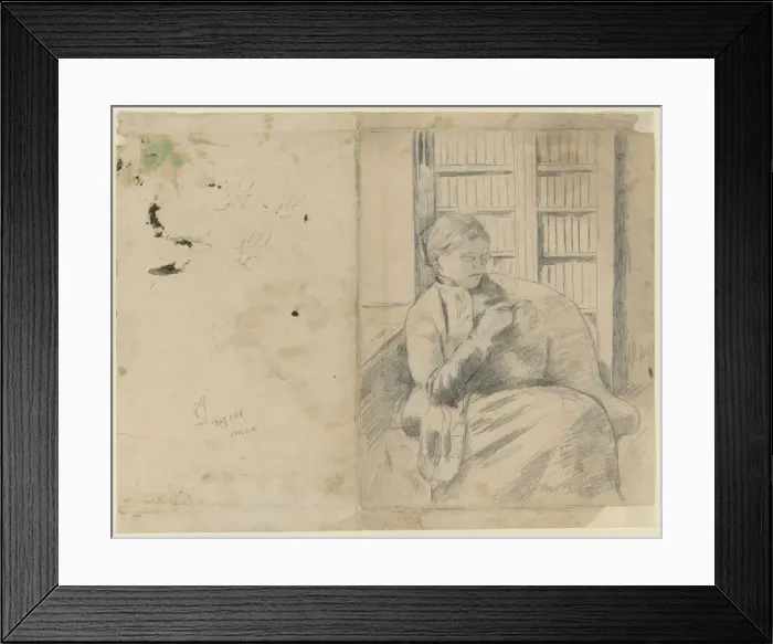 Framed Print : Knitting in the Library (recto); Knitting in the Library (verso), c. 1881. Creator Framed Print : Knitting in the Library (recto); Knitting in the Library (verso), c. 1881. Creator
