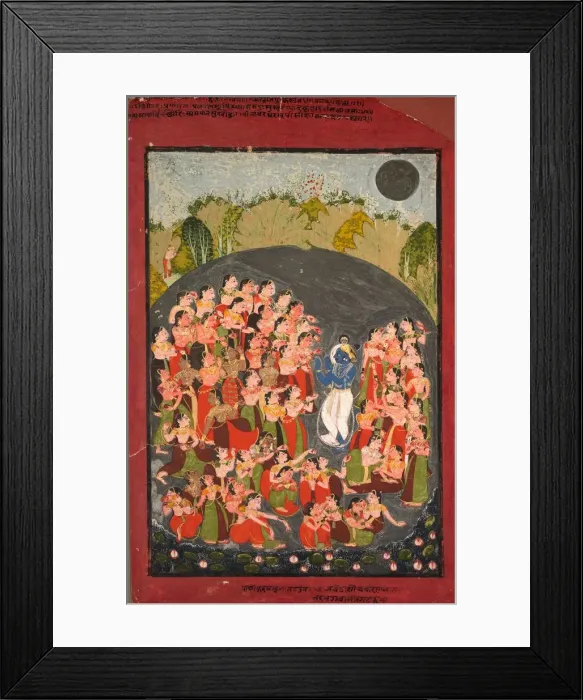 Framed Print : Krishna and the Gopis Gather for Rasamandala, c. 1720-1730. Creator: Unknown Framed Print : Krishna and the Gopis Gather for Rasamandala, c. 1720-1730. Creator: Unknown
