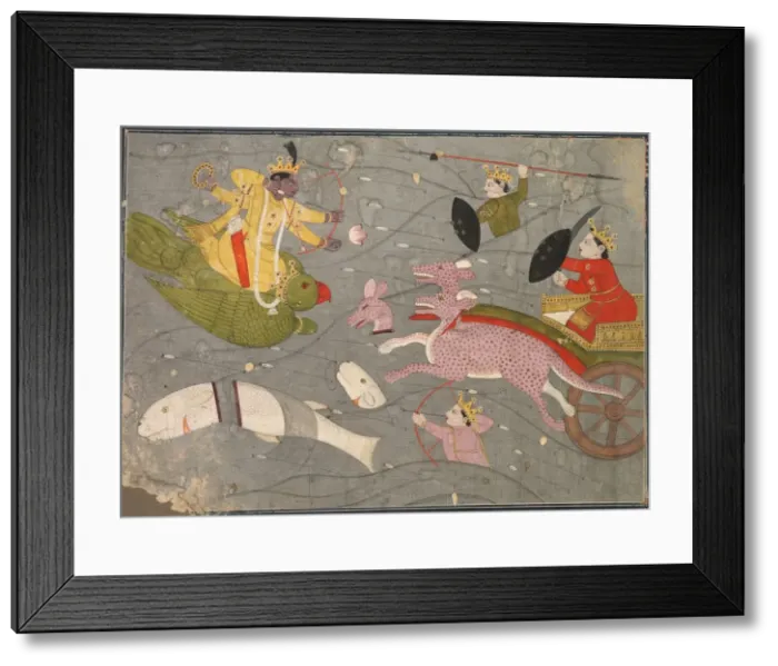 Framed Print : Krishna Fighting Vanasuras Sons: Scene from the Aniruddha Usha Section of Krishna Lila, c Framed Print : Krishna Fighting Vanasuras Sons: Scene from the Aniruddha Usha Section of Krishna Lila, c