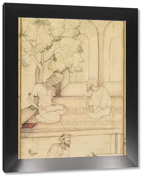Kabir and Two Followers on a Terrace (recto); Calligraphy (verso), c. 1610-1620. Creator: Unknown