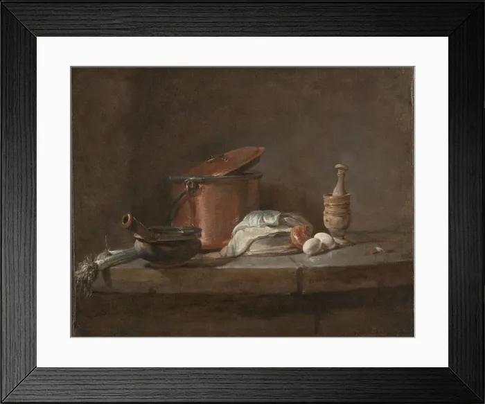 Framed Print : Kitchen Utensils with Leeks, Fish, and Eggs, c. 1734. Creator: Jean-Simeon Chardin (French Framed Print : Kitchen Utensils with Leeks, Fish, and Eggs, c. 1734. Creator: Jean-Simeon Chardin (French