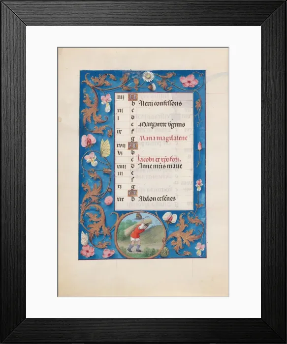 Framed Print : Hours of Queen Isabella the Catholic, Queen of Spain: Fol. 8v, July, c. 1500. Creator Framed Print : Hours of Queen Isabella the Catholic, Queen of Spain: Fol. 8v, July, c. 1500. Creator