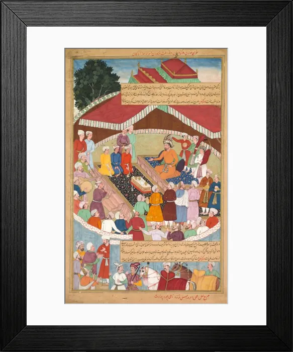 Framed Print : Hulagu Khan giving a feast and dispensing favor upon the amirs and princes... c. 1596-1600 Framed Print : Hulagu Khan giving a feast and dispensing favor upon the amirs and princes... c. 1596-1600