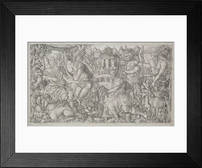 Framed Print : Huntsman Presenting a Gift to a King. Creator: Jean Duvet (French, 1485-1561)