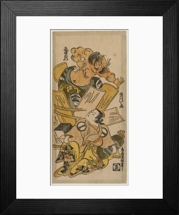 Framed Print : Ichikawa Monnosuke as a Courtesan and Nakajima Mioemon Bursting Out of a Barrel, c Framed Print : Ichikawa Monnosuke as a Courtesan and Nakajima Mioemon Bursting Out of a Barrel, c