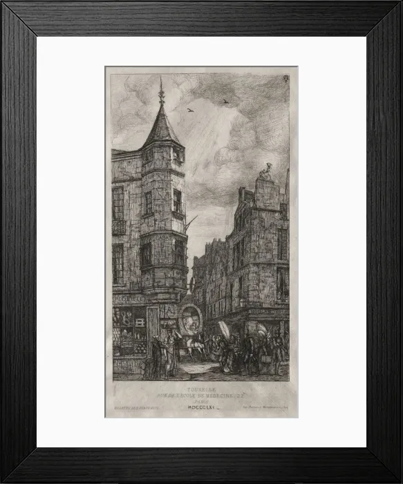 Framed Print : House with a Turret, No. 22 Street of the School of Medicine, 1861. Creator: Charles Meryon Framed Print : House with a Turret, No. 22 Street of the School of Medicine, 1861. Creator: Charles Meryon