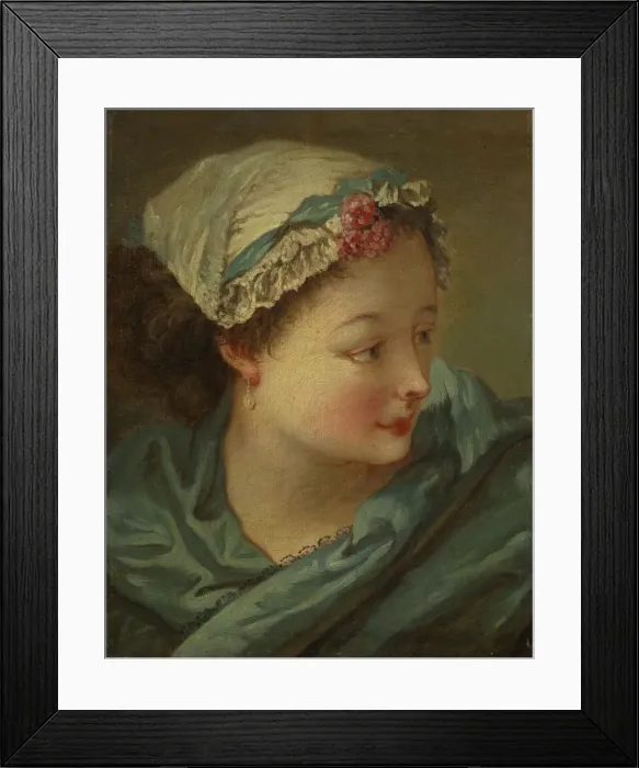 Framed Print : Head of a Young Woman, early 1730s. Creator: Francois Boucher (French, 1703-1770) Framed Print : Head of a Young Woman, early 1730s. Creator: Francois Boucher (French, 1703-1770)