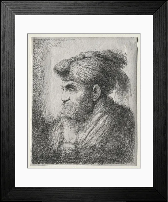 Framed Print : Head of a Man in Oriental Turban, c. 1650. Creator: Giovanni Benedetto Castiglione (Italian Framed Print : Head of a Man in Oriental Turban, c. 1650. Creator: Giovanni Benedetto Castiglione (Italian