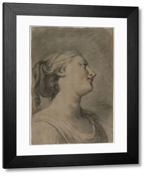 Framed Print : Head of a Female Figure in Profile, Turned to the Right, c. 1763-1770?. Creator: Hughes Taraval Framed Print : Head of a Female Figure in Profile, Turned to the Right, c. 1763-1770?. Creator: Hughes Taraval