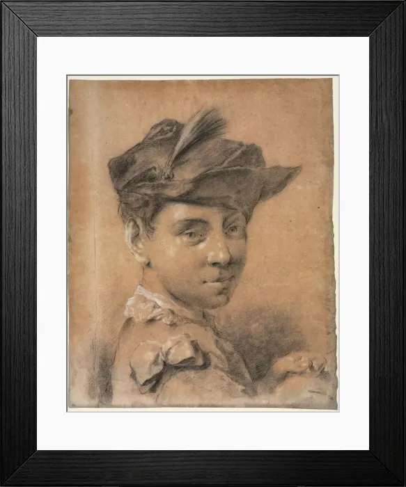 Framed Print : Head of a Young Man Wearing a Hat, before 1735. Creator: Giovanni Battista Piazzetta (Italian Framed Print : Head of a Young Man Wearing a Hat, before 1735. Creator: Giovanni Battista Piazzetta (Italian