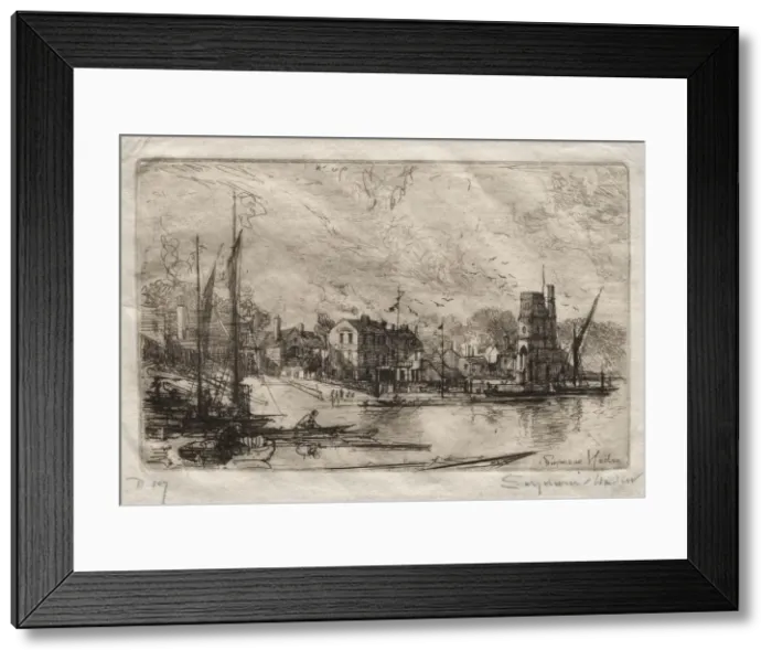 Framed Print : Harry Kellys, Putney. Creator: Francis Seymour Haden (British, 1818-1910) Framed Print : Harry Kellys, Putney. Creator: Francis Seymour Haden (British, 1818-1910)