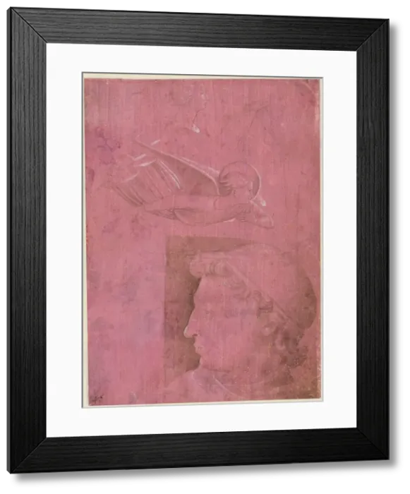 Framed Print : Head of a Man, Two Studies of a Womans Profile, and a Study of An Angel (verso), c