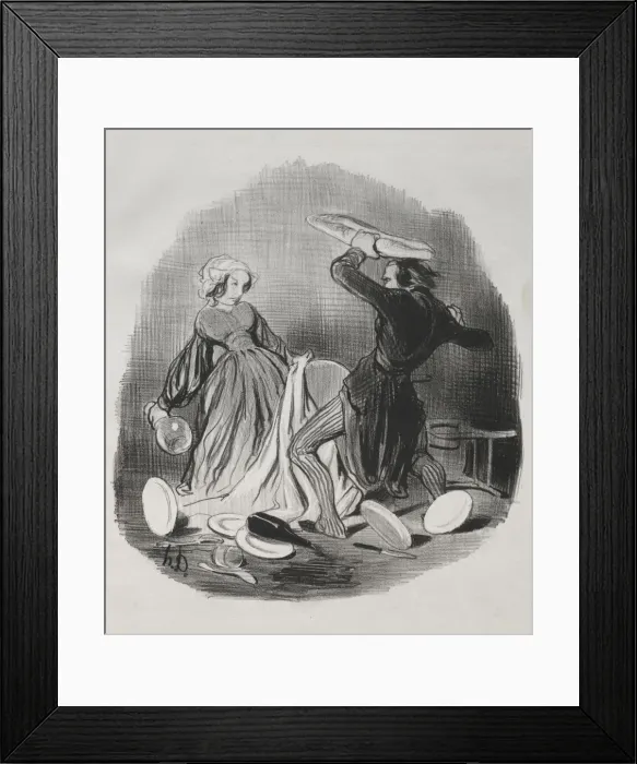 Framed Print : Matrimonial Customs: Ah! you think your wife does not provide enough for you, villian Framed Print : Matrimonial Customs: Ah! you think your wife does not provide enough for you, villian