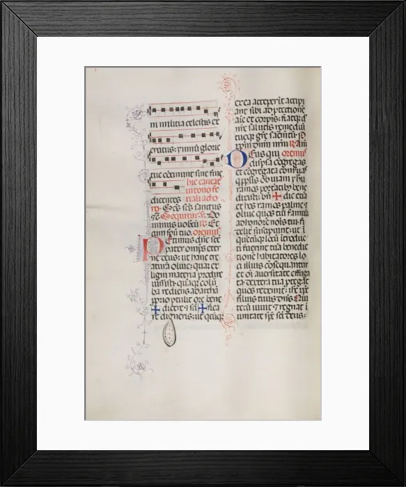 Framed Print : Missale: Fol. 112v: contains some music as part of Palm Sunday liturgy, 1469. Creator Framed Print : Missale: Fol. 112v: contains some music as part of Palm Sunday liturgy, 1469. Creator