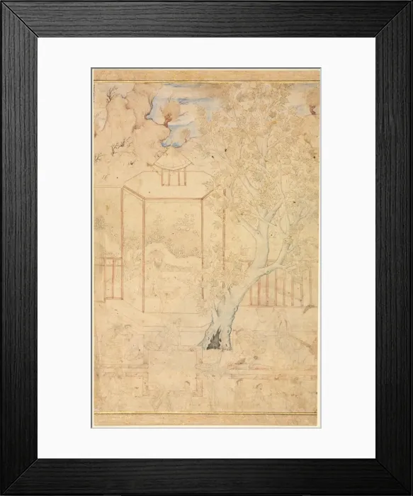 Framed Print : Master and Disciple in a Garden Pavillion; Single Page Illustration, c. 1570-1590s Framed Print : Master and Disciple in a Garden Pavillion; Single Page Illustration, c. 1570-1590s