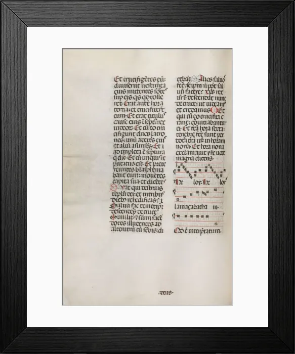 Framed Print : Missale: Fol. 128v: contains music for Hely Hely Lama etc. within St. Mattion Passion Framed Print : Missale: Fol. 128v: contains music for Hely Hely Lama etc. within St. Mattion Passion