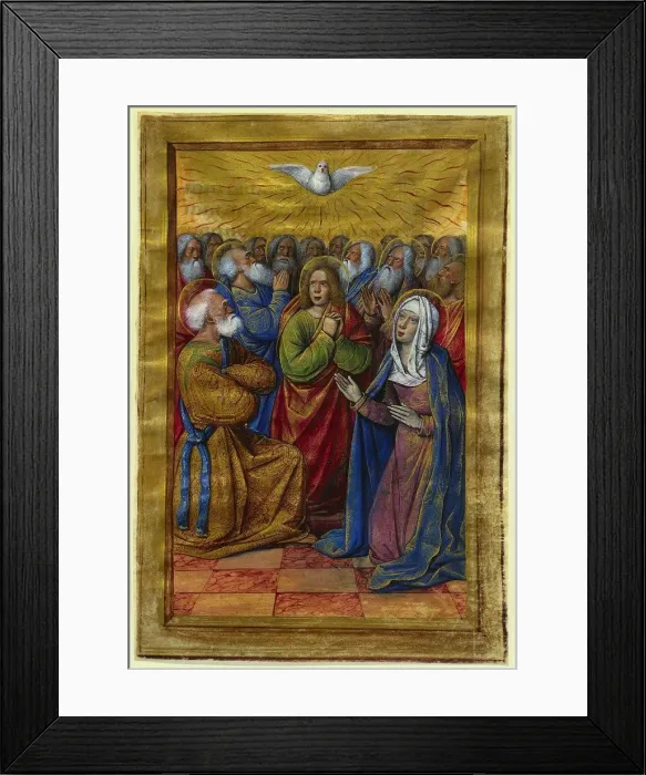 Framed Print : Miniature from a Book of Hours: The Pentecost, c. 1500. Creator: Jean Poyet (French) Framed Print : Miniature from a Book of Hours: The Pentecost, c. 1500. Creator: Jean Poyet (French)