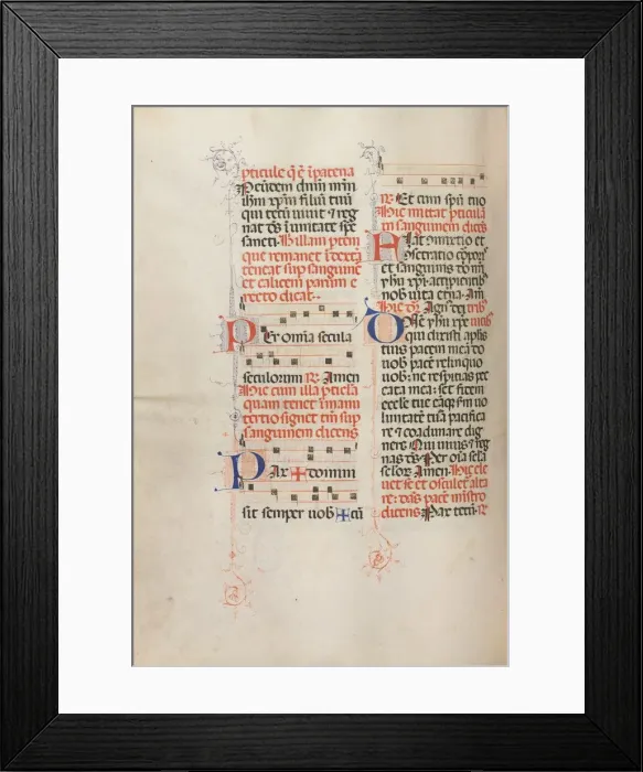 Framed Print : Missale: Fol. 190v: Music for various prayers, 1469. Creator: Bartolommeo Caporali (Italian, c Framed Print : Missale: Fol. 190v: Music for various prayers, 1469. Creator: Bartolommeo Caporali (Italian, c