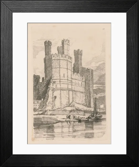 Framed Print : Liber Studiorum: Plate 28, Caernarvon Castle, N. Wales, 1838. Creator: John Sell Cotman (British Framed Print : Liber Studiorum: Plate 28, Caernarvon Castle, N. Wales, 1838. Creator: John Sell Cotman (British