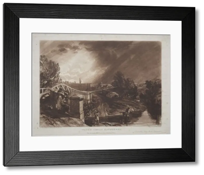 Framed Print : Liber Studiorum: Watercress Gatherers, Rails Head, Ferry Bridge, Twickenham. Creator Framed Print : Liber Studiorum: Watercress Gatherers, Rails Head, Ferry Bridge, Twickenham. Creator
