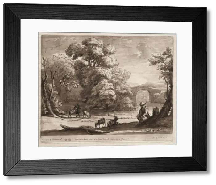 Framed Print : Liber Veritatis: No. 39, A Landscape with Herdsman Playing a Bagpipe and Goats Browsing, 1774 Framed Print : Liber Veritatis: No. 39, A Landscape with Herdsman Playing a Bagpipe and Goats Browsing, 1774