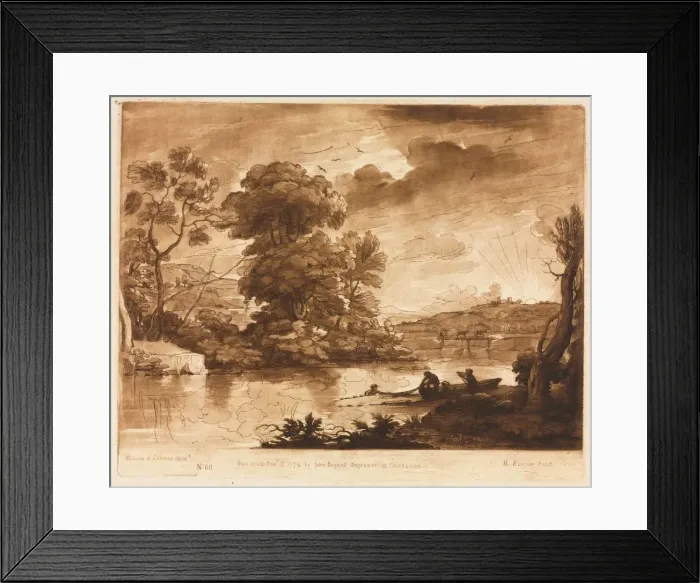 Framed Print : Liber Veritatis: No. 68, A Landscape at Sunset with Fishermen Drawing a Net, 1774 Framed Print : Liber Veritatis: No. 68, A Landscape at Sunset with Fishermen Drawing a Net, 1774