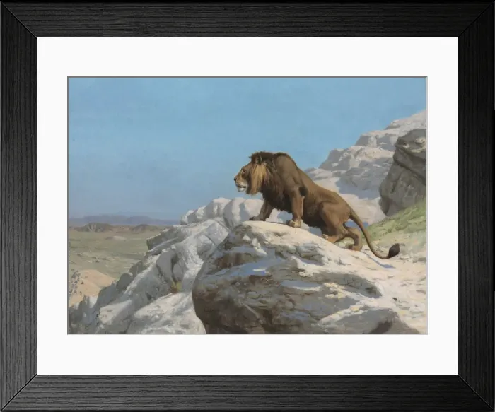 Framed Print : Lion on the Watch, c. 1885. Creator: Jean-Leon Gerome (French, 1824-1904) Framed Print : Lion on the Watch, c. 1885. Creator: Jean-Leon Gerome (French, 1824-1904)