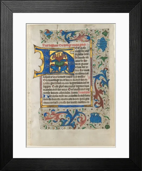 Framed Print : Leaf Excised from a Book of Hours: Decorated Initial H, c. 1470-1480. Creator: Unknown Framed Print : Leaf Excised from a Book of Hours: Decorated Initial H, c. 1470-1480. Creator: Unknown