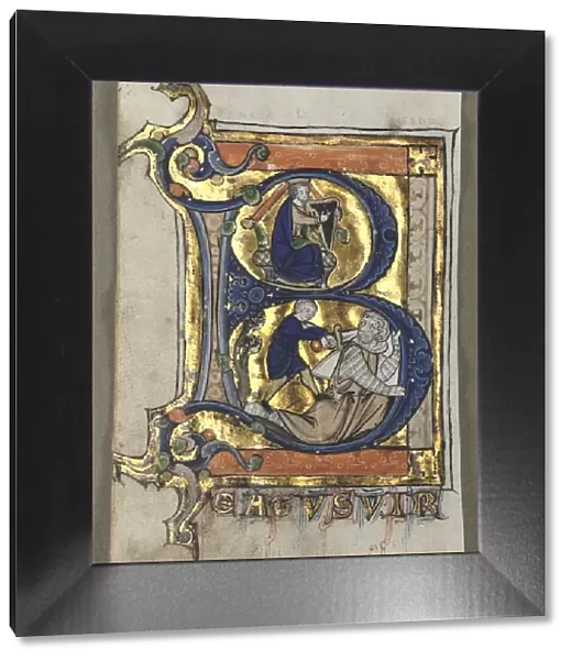 Leaf Excised from a Psalter: Initial B with King David, c. 1260. Creator: Unknown