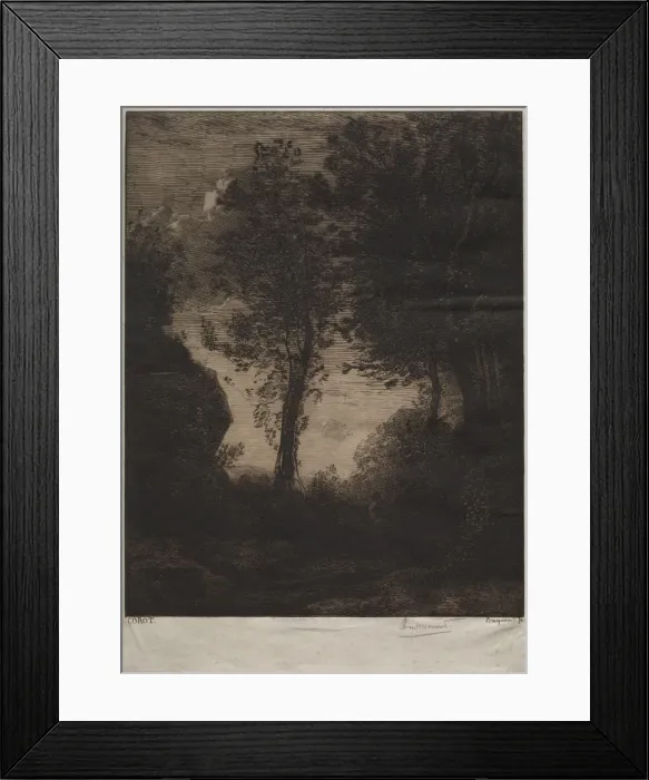 Framed Print : Landscape: Sunset, after Corot, c. 1858. Creator: Felix Bracquemond (French Framed Print : Landscape: Sunset, after Corot, c. 1858. Creator: Felix Bracquemond (French
