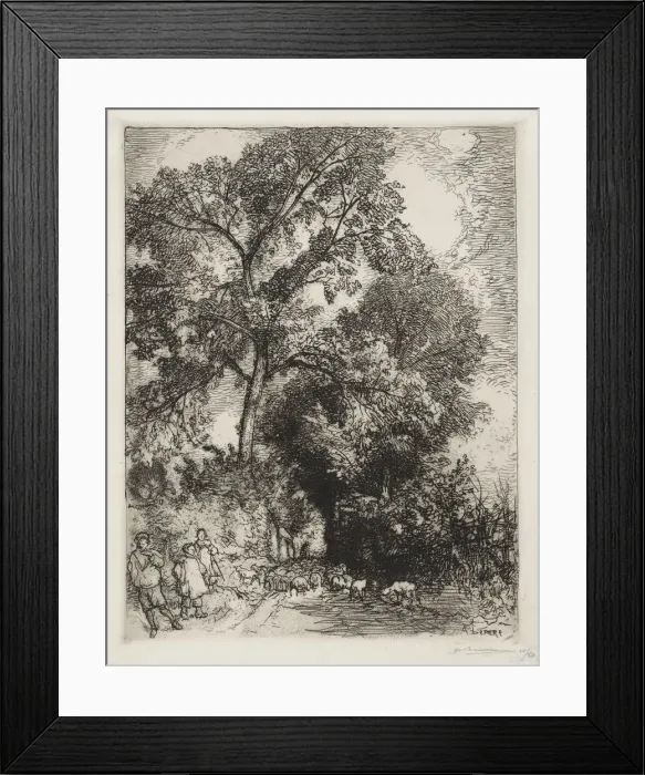 Framed Print : Le Retour du Troupeau, Crevecoeur, 1913. Creator: Auguste Louis Lepere (French Framed Print : Le Retour du Troupeau, Crevecoeur, 1913. Creator: Auguste Louis Lepere (French
