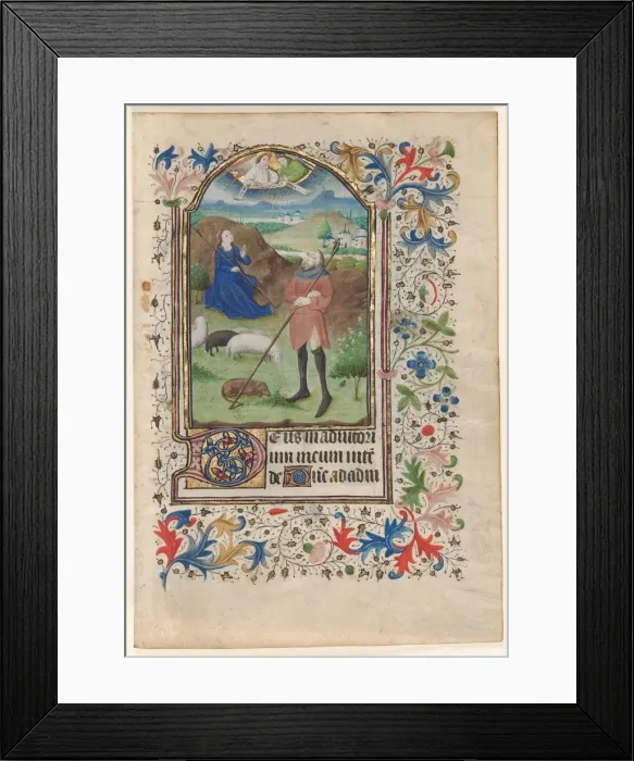 Framed Print : Leaf from a Book of Hours: Annunciation to the Shepherds, c. 1460. Creator: Unknown Framed Print : Leaf from a Book of Hours: Annunciation to the Shepherds, c. 1460. Creator: Unknown