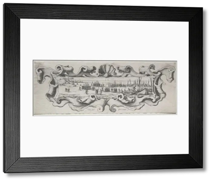 Framed Print : Le Debarquement des Troupes. Creator: Jacques Callot (French, 1592-1635) Framed Print : Le Debarquement des Troupes. Creator: Jacques Callot (French, 1592-1635)
