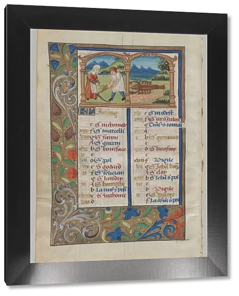 Leaf from a Book of Hours: Calendar Page for June (verso), c. 1510. Creator: Unknown
