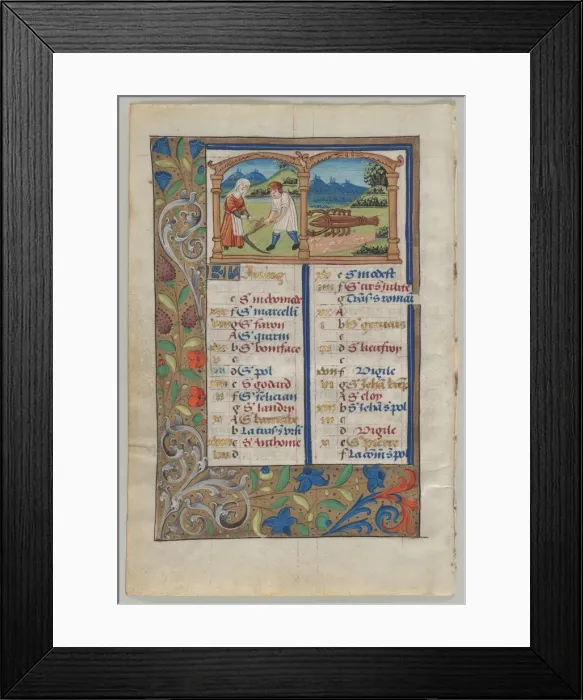 Framed Print : Leaf from a Book of Hours: Calendar Page for June (verso), c. 1510. Creator: Unknown Framed Print : Leaf from a Book of Hours: Calendar Page for June (verso), c. 1510. Creator: Unknown
