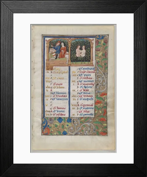Framed Print : Leaf from a Book of Hours: Calendar Page for May (recto) and Calendar Page for June Framed Print : Leaf from a Book of Hours: Calendar Page for May (recto) and Calendar Page for June