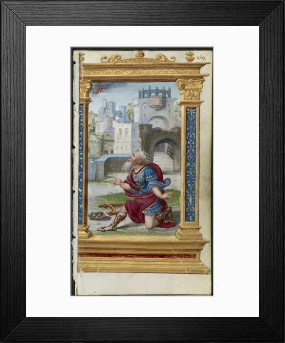 Framed Print : Leaf from a Book of Hours: King David in Prayer (2 of 3 Excised Leaves), c. 1530-35 Framed Print : Leaf from a Book of Hours: King David in Prayer (2 of 3 Excised Leaves), c. 1530-35