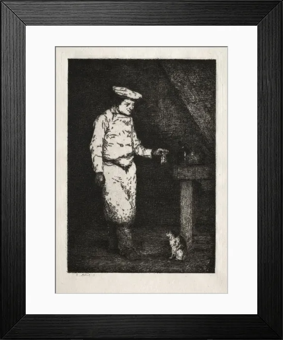 Framed Print : Le dejeuner du chat. Creator: Theodule Ribot (French, 1823-1891) Framed Print : Le dejeuner du chat. Creator: Theodule Ribot (French, 1823-1891)