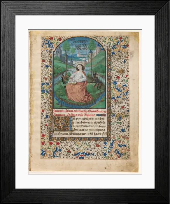 Framed Print : Leaf from a Book of Hours: John on Patmos (1 of 2 Excised Leaves), c. 1465. Creator Framed Print : Leaf from a Book of Hours: John on Patmos (1 of 2 Excised Leaves), c. 1465. Creator