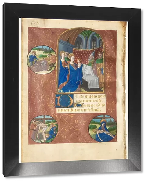 Leaf from a Book of Hours: Presentation in the Temple with Roundels of the Casting of Lots