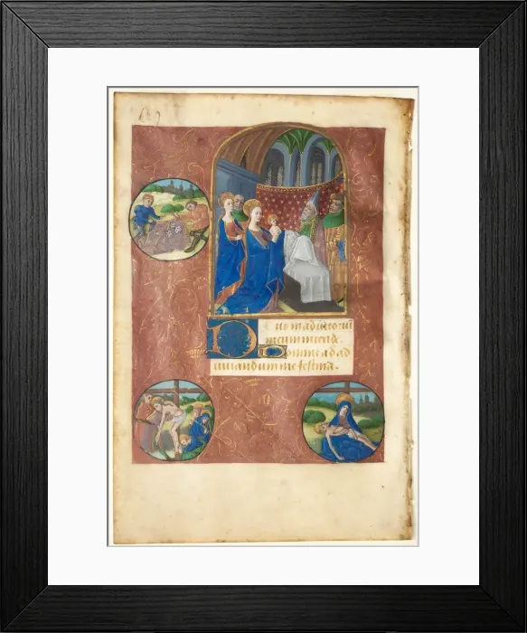 Framed Print : Leaf from a Book of Hours: Presentation in the Temple with Roundels of the Casting of Lots Framed Print : Leaf from a Book of Hours: Presentation in the Temple with Roundels of the Casting of Lots